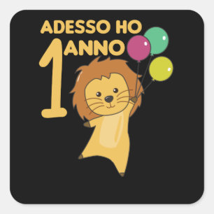 Adesivo Quadrado Crianças primeiro aniversario Leão De 1 Ano