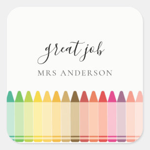 Adesivo Quadrado Crianças Professora Colorida Rainbow Crayon Apreci