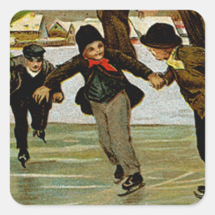 Adesivo Quadrado Crianças que Iceskating
