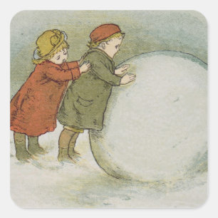 Adesivo Quadrado Crianças que rolam Snowballs