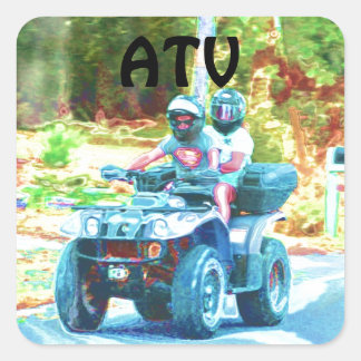 Adesivo Quadrado Crianças que viajam em veículos todo-o-terreno ATV