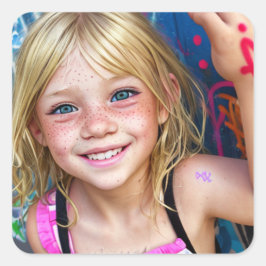 Adesivo Quadrado Crianças Tribais | Loura-branca com sardas