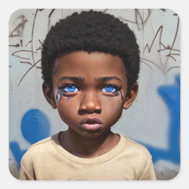 Adesivo Quadrado Crianças Tribais | Pequeno Garoto de Cor Futurísti (Frente)