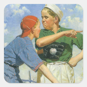 Adesivo Quadrado Crianças Vintage e Esportes, Meninos Jogando Base