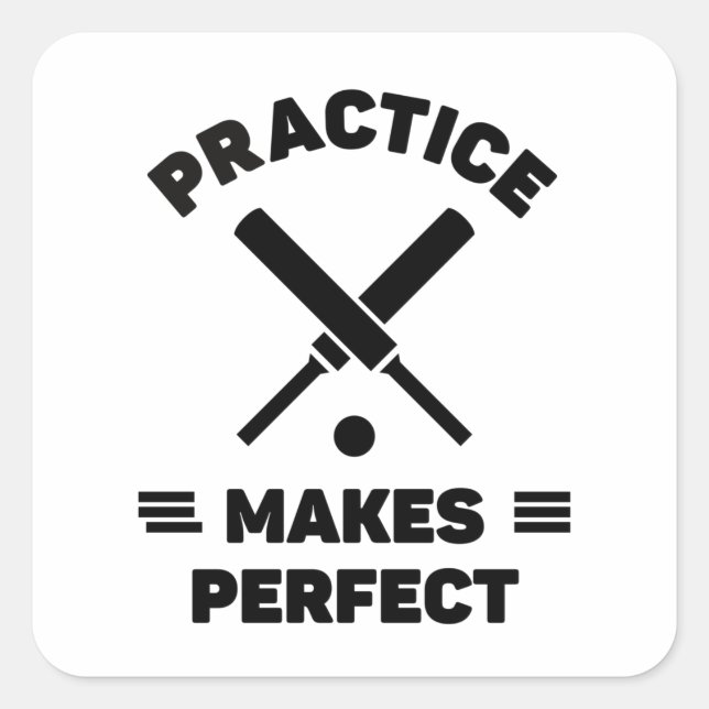 Adesivo Quadrado Cricket: Practice makes perfect. (Frente)
