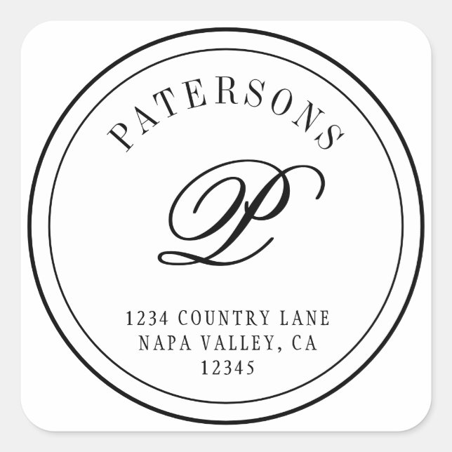 Adesivo Quadrado Crie seu próprio endereço de devolução do monogram (Frente)