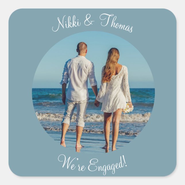 Adesivo Quadrado Crie seu próprio script de nome do Noivado de foto (Frente)