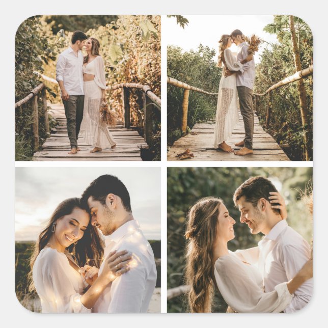 Adesivo Quadrado Crie Sua Própria Colagem de 4 Fotos (Frente)