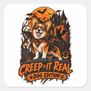 Adesivo Quadrado Crie Verdadeiro Óculos de Morcego Corgi Halloween