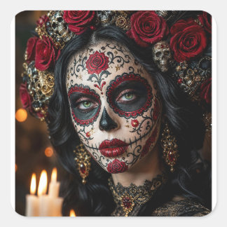 Adesivo Quadrado Crimson Rose Calavera – Dia de Finados Elegante