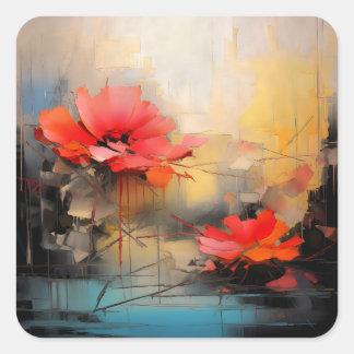 Adesivo Quadrado Crimson Silence – Abstract Poppies in Urban Light