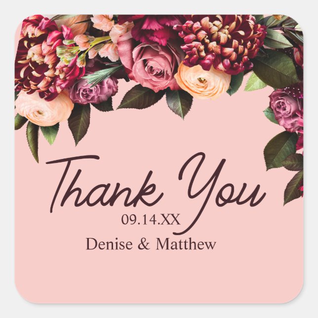 Adesivo Quadrado Crisântemo Romântico sobre Rosa Teia de Aranha (Frente)