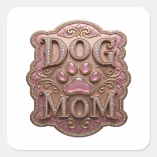 Adesivo Quadrado Crisp Gold DOG MOM Estilo em Vinil
