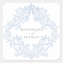 Adesivo Quadrado crista de casamento em aquarela azul