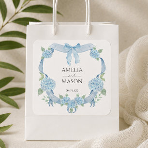 Adesivo Quadrado Crista de Hortênsia Azul Aquarela Casamento