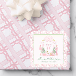 Adesivo Quadrado Crista de Monograma de Noz Quebradora Rosa em Aqua