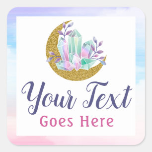 Adesivo Quadrado Cristais da aguarela & boutique crescente Dourado