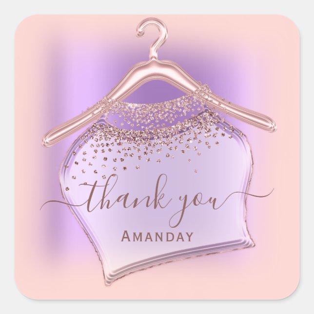 Adesivo Quadrado Cristais de cabide de Rosa roxo Glitter Boutique (Frente)