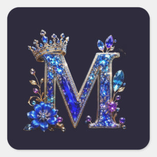 Adesivo Quadrado Cristal Safira Real M Coroa Monograma