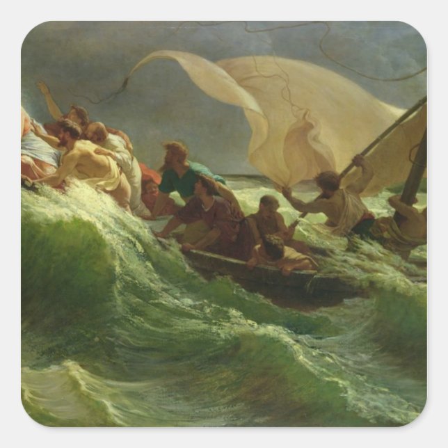 Adesivo Quadrado Cristo Dormindo em seu barco (Frente)