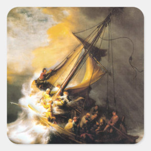 Adesivo Quadrado Cristo na tempestade no mar de Galilee Rembrandt