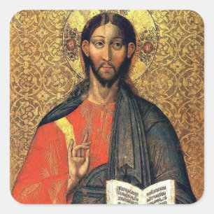 Adesivo Quadrado Cristo Pantocrator Ícone Ortodoxo Século XVI 