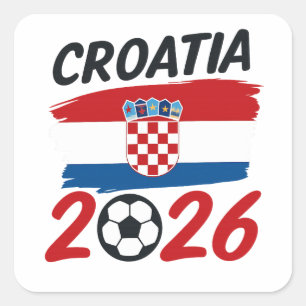 Adesivo Quadrado Croácia 2026 Design de Bandeira de Cores para Fã d