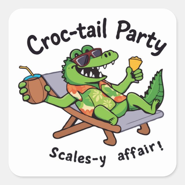 Adesivo Quadrado Croccy! - Legal Croc-tail Party (Frente)