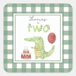 Adesivo Quadrado Crocodilo em aquarela aniversário de 2 anos