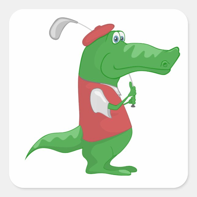 Adesivo Quadrado Crocodilo Jogando Golfe (Frente)