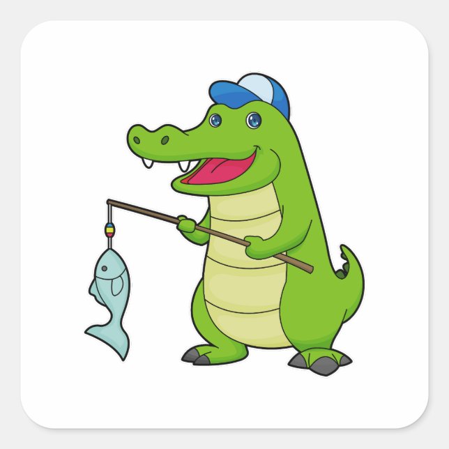 Adesivo Quadrado Crocodilo Pesca com Pescado (Frente)