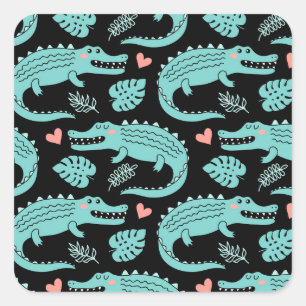 Adesivo Quadrado Crocodilos de animação, um padrão perfeito.