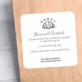 Adesivo Quadrado Croissant Bakery Bread Ingredient Label Minimalist