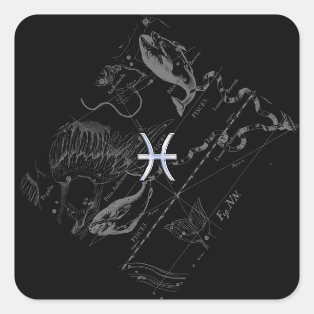 Adesivo Quadrado Cromo como Peixes Zodiac Sinal em Hevelius 1690 (Frente)
