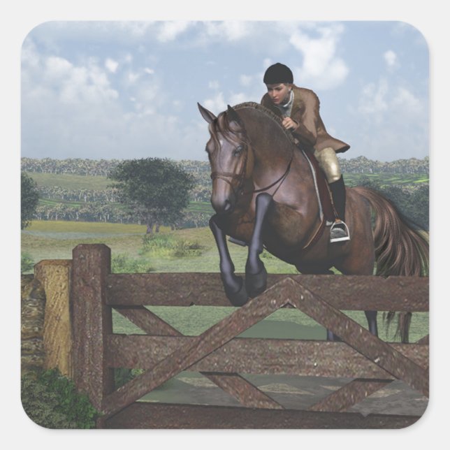 Adesivo Quadrado Cross Country - Jumping Horse Sticker (Frente)