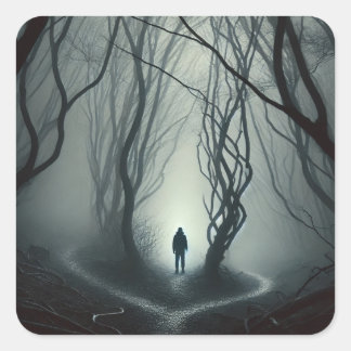 Adesivo Quadrado Crossroads in the Fog - Gloomy Forest Art Print