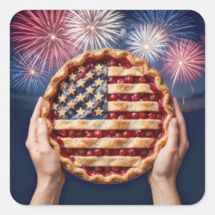 Adesivo Quadrado Crosta de Bandeira Americana em uma Torta de Cerej
