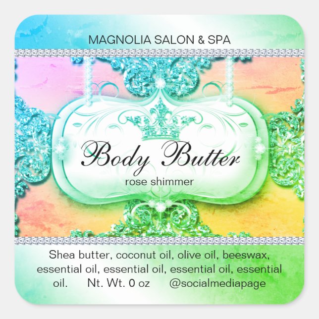 Adesivo Quadrado Crown Salon Glitter Azul Verde (Frente)