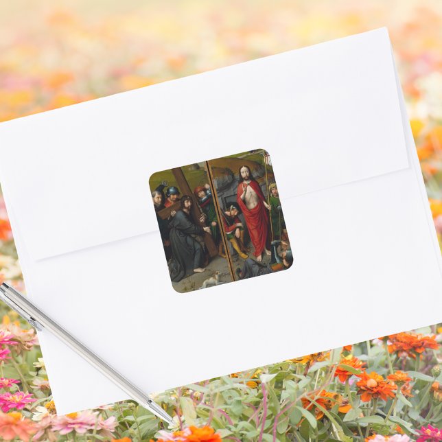Adesivo Quadrado Crucificação Ressurreição do Lente Páscoa Jesus Cr (Religious Christian Catholic Crucifixion Lent Resurrection Jesus Christ Easter Envelope Sticker)