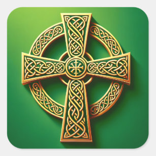 Adesivo Quadrado Cruz Celta ouro em Verde