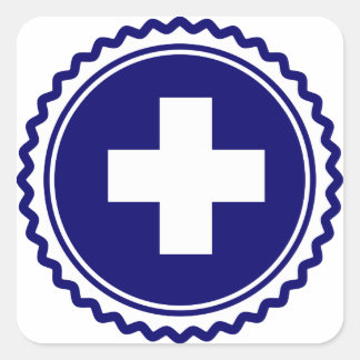 Adesivo Quadrado Cruz do Serviço de Saúde Azul de Primeira Resposta