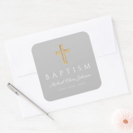 Adesivo Quadrado Cruz Religiosa Elegante Batismo Menino