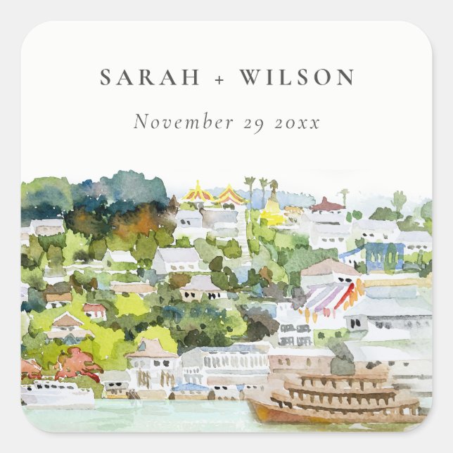 Adesivo Quadrado Cruzeiro Elegante no Rio Paisagem Rural Casamento (Frente)