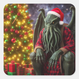 Adesivo Quadrado Cthulhu Feliz de natal de Creepmas Cthulhumas