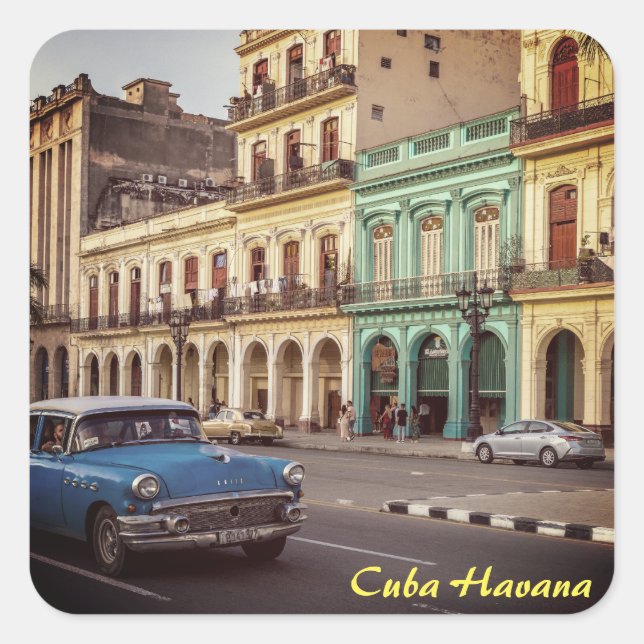 Adesivo Quadrado Cuba Havana Vintage Carro Clássico (Frente)