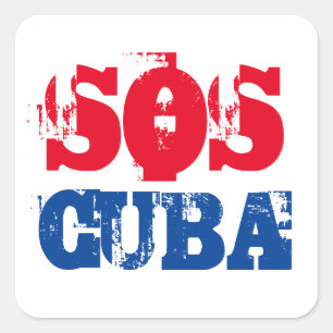 Adesivo Quadrado Cuba livre SOS Cuba vermelho azul branco