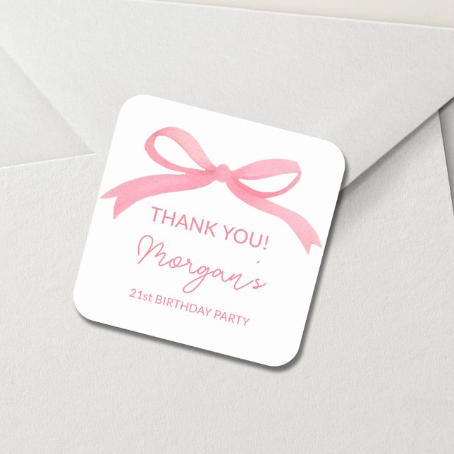 Adesivo Quadrado Cubo da Festa de aniversário do Arco rosa-claro (Criador carregado)