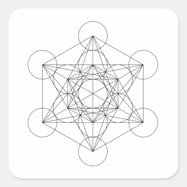 Adesivo Quadrado Cubo de Metatron Preto e Branco (Frente)
