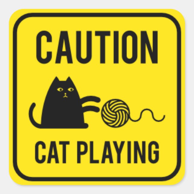 Adesivo Quadrado Cuidado - Brincadeira de Gato (Frente)
