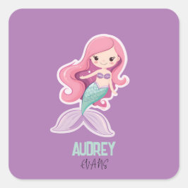 Adesivo Quadrado Cultivar a Sereia de Pastel Gelada com Nome para C